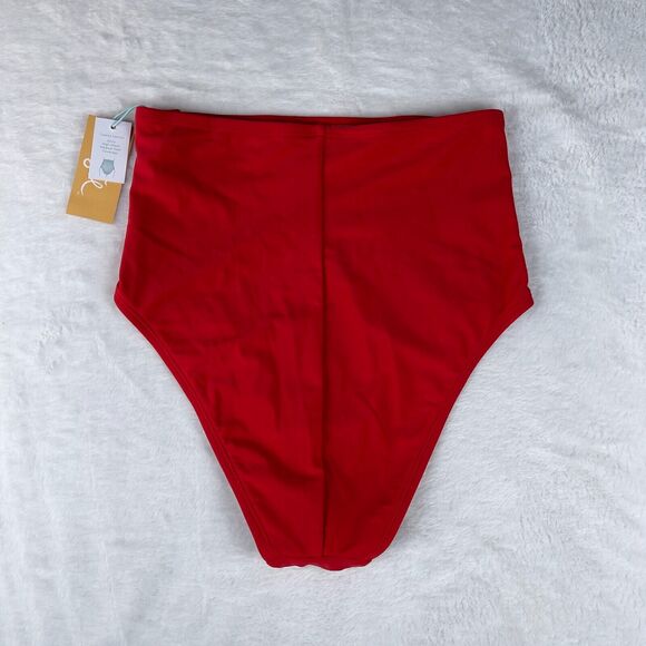 Kona Sol Bikini Bottom Womens Red Extra High Waist Tummy Control Medium Coverage - Picture 3 of 4
